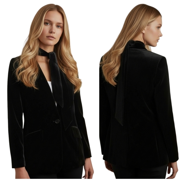 FRAME Denim Velvet Tie Jacket Black Silk Blend Blazer Size 8 EUC $660   F321 - Picture 8 of 12